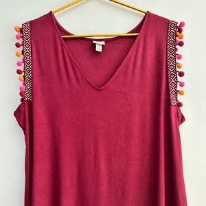 A NEW DAY PLUS SIZE MEXICAN STYLE WITH POM POMS SLEEVES